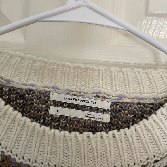 Anthropologie Fabiana Knit Fair Isle Wool Chunky Boxy Sweater Purple Size Small - Picture 5 of 5